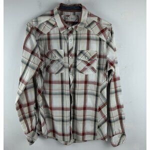 BKE Shirt Mens Medium Standard Fit Plaid Pearl Snap Western Long Sleeve